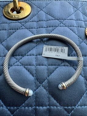 David Yurman B14711 S8BPES 4mm classic cable bracelet PE SIL/18K & pearls